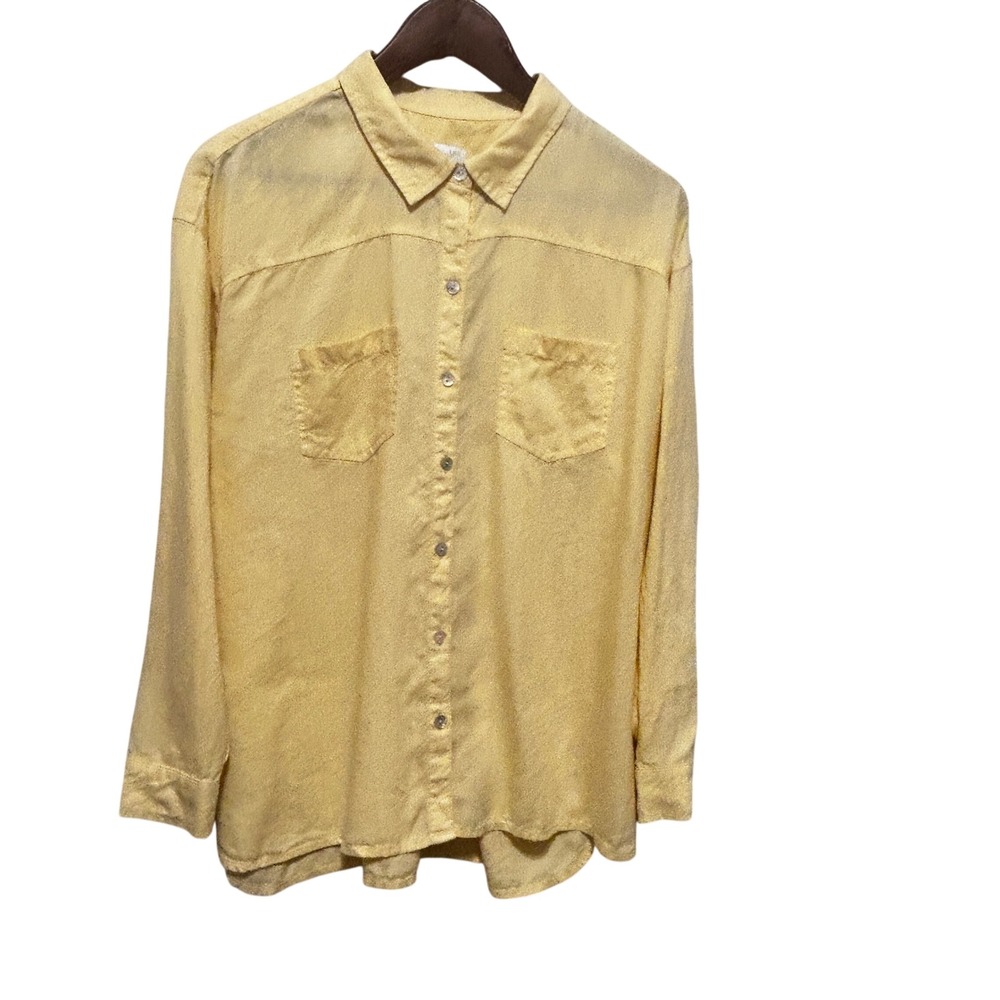 J Jill Women Coastal Beach Button Front Top MP Butter Yellow Tencel Quiet Luxury